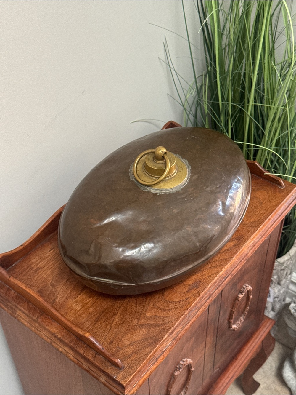 Antique Hammered Copper Hot Water Bottle Bed Warmer Brass Cap